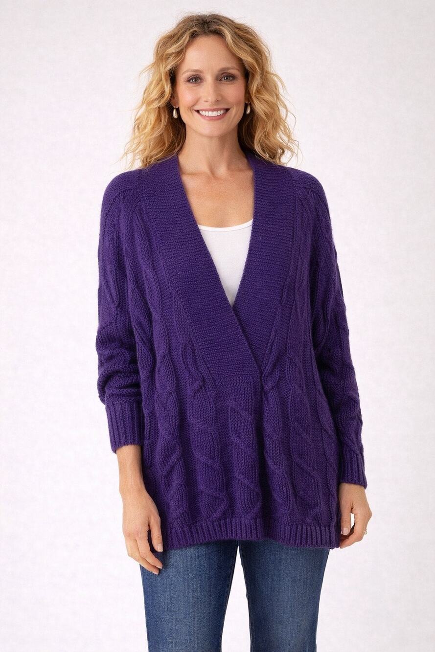 Amelia Austin Vintage Purple V-Neck Cable Knit Chunky Mohair Sweater Womens Lrg